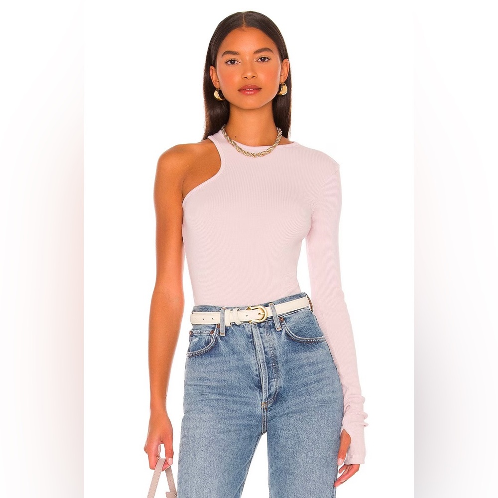 NWT Agolde Bea Cutaway Cotton Rib Long Sleeve Bodysuit Fondant Pink M
